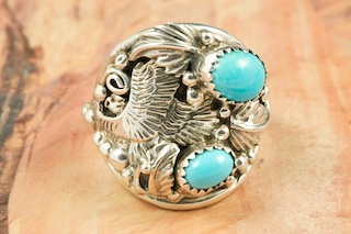 Genuine Sleeping Beauty Turquoise set in Sterling Silver. The Sleeping Beauty Turquoise mine is located in Gila County, Arizona. Created by Navajo Artist Freddy Charley. Signed.
